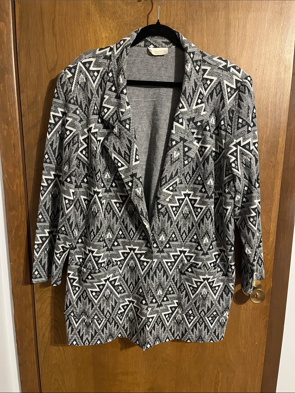 Geometric Black & Gray Open Blazer